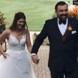 Bride and groom at golf course wedding